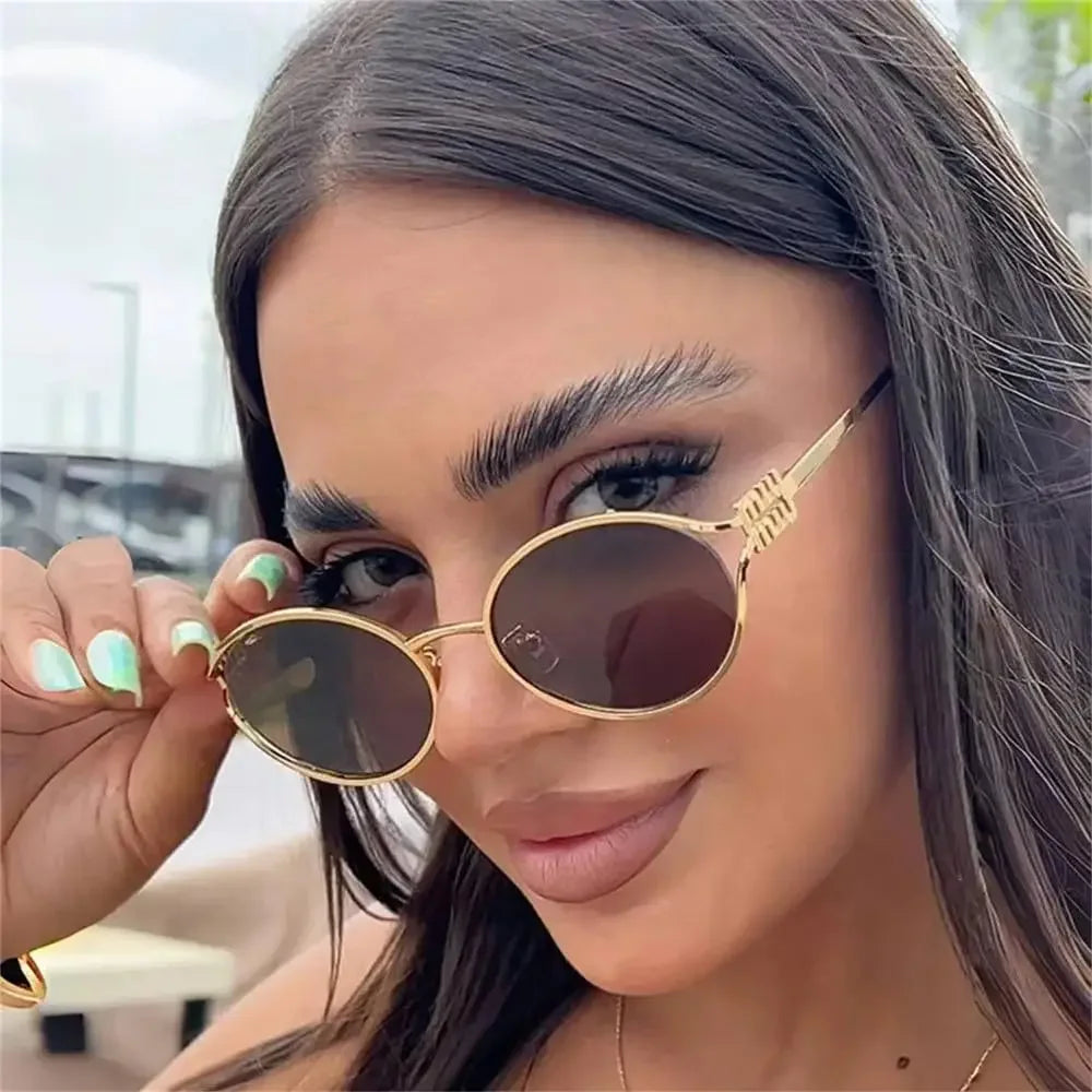 1Pc Retro Fashion Metal Oval Frame Sunglasses, Multi-Colored Lenses Available.