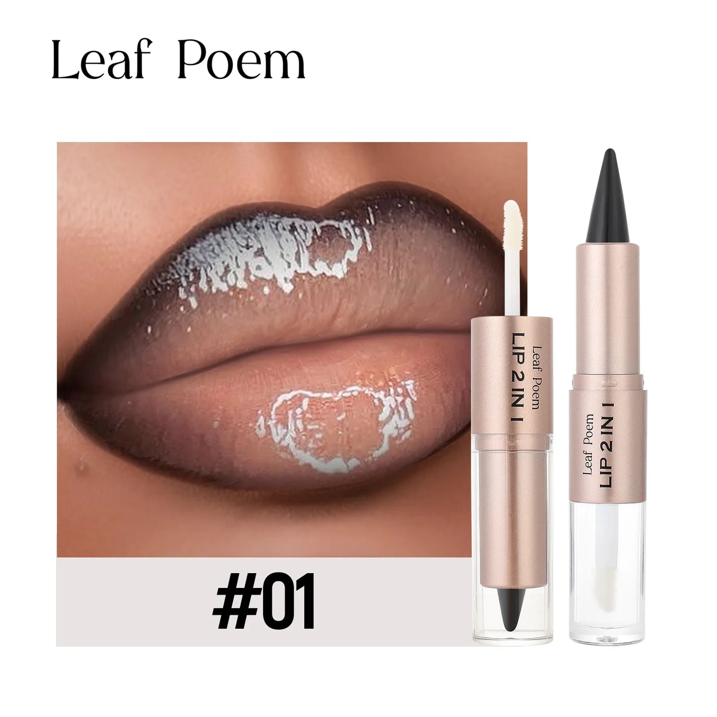 Black Brown Tapered Lip Liner Contour Pencil Double Head Mirror Plumping Lip Glaze.