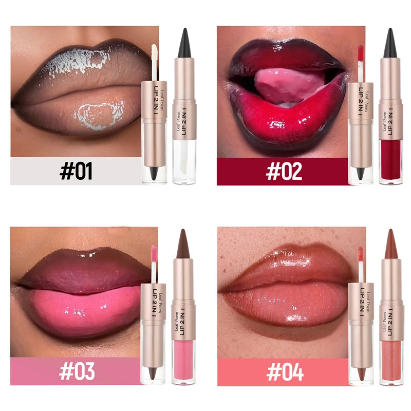 Black Brown Tapered Lip Liner Contour Pencil Double Head Mirror Plumping Lip Glaze.