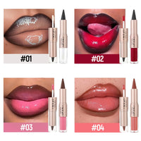 Black Brown Tapered Lip Liner Contour Pencil Double Head Mirror Plumping Lip Glaze.